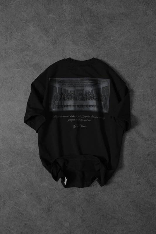 Siyah Kabartma Da Vinci Baskılı Tshirt