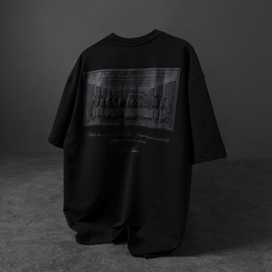 Siyah Kabartma Da Vinci Baskılı Tshirt