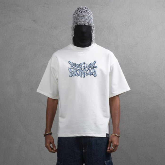 Virtual Nomad Baskılı Oversize Tshirt